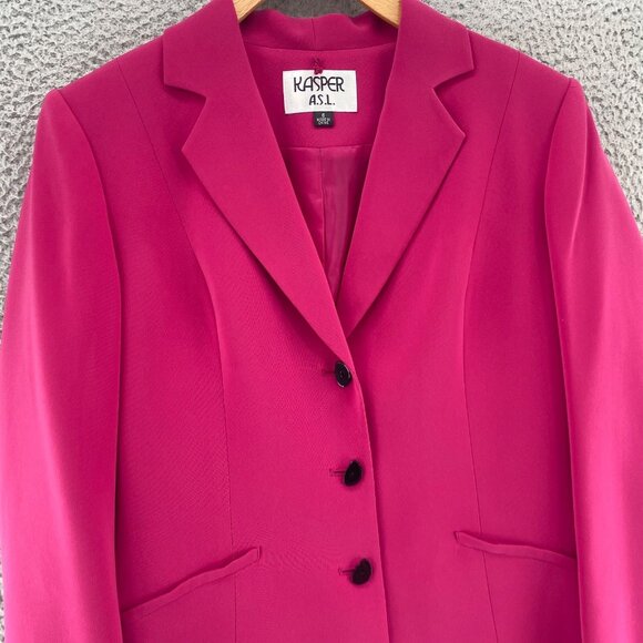 Kasper Suit Set Womens 6 Pink Blazer Button Up Pencil Knee Skirt Office Career - Picture 3 of 16